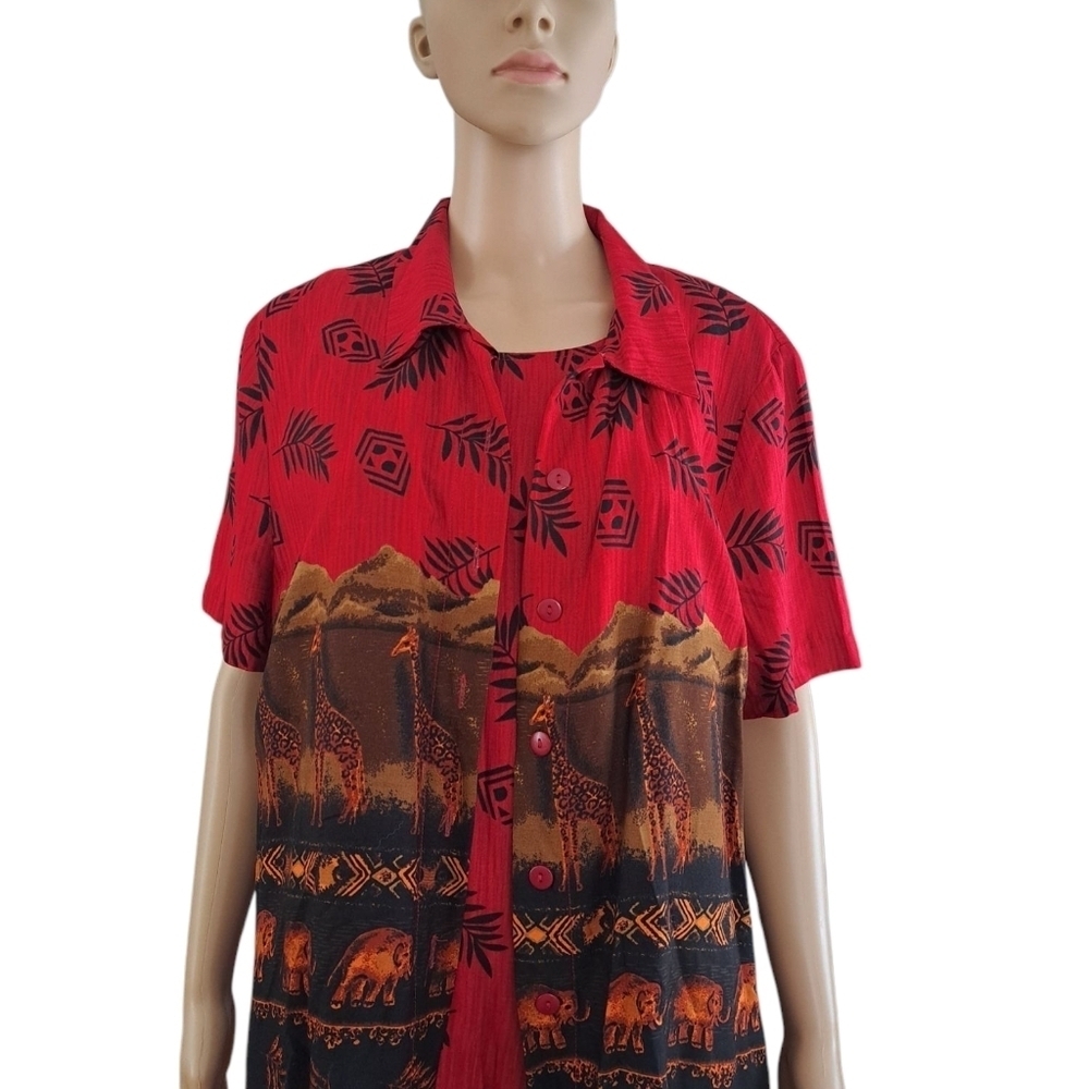 Tradition 2 Pc vintage safari print dress and short-sleeved shirt set Jungle Set - Picture 8 of 16